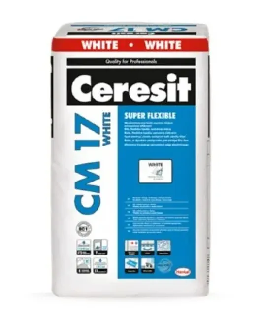 Ceresit CM17 White Super Flexible balti elastingi plytelių klijai, 25kg Ceresit CM17 White Super Flexible balti elastingi plytelių klijai, 25kg