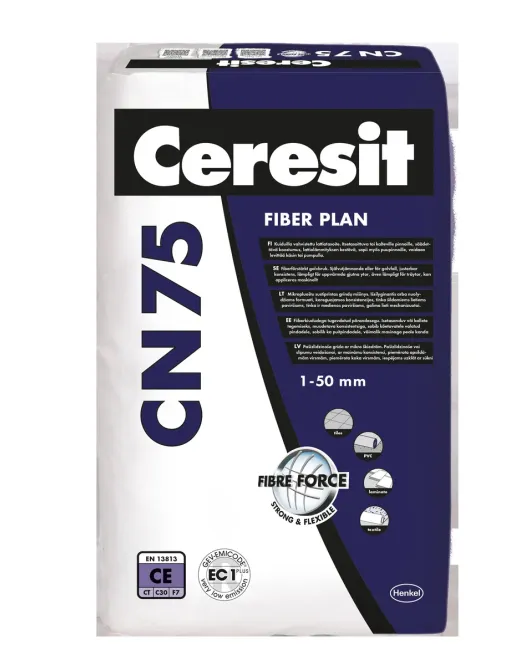 Ceresit CN75 Fibre Plan pluoštu armuotas išsilyginantis grindų mišinys 1-50 mm, 25kg Ceresit CN75 Fibre Plan pluoštu armuotas išsilyginantis grindų mišinys 1-50 mm, 25kg