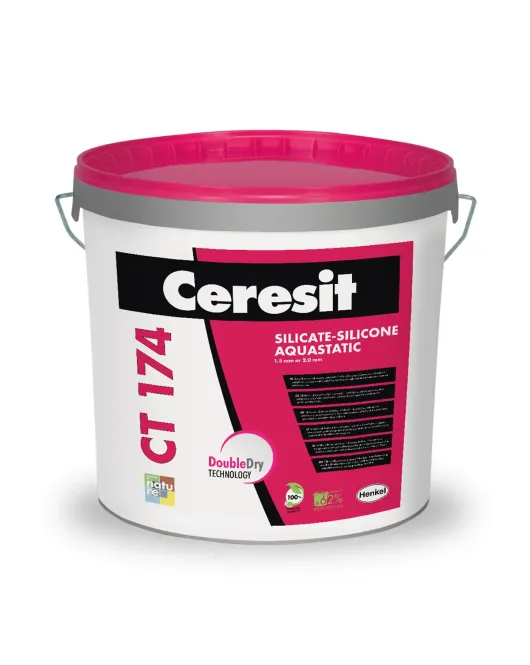 Ceresit CT174 silikato-silikoninis tinkas, akmenukų faktūra, frakcija 2,0 mm, balta bazė, 25kg