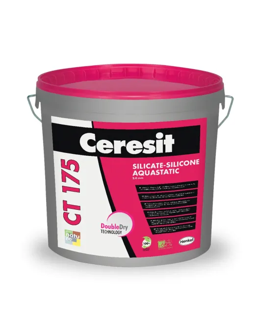 Ceresit CT175 silikato-silikoninis tinkas, raižyta faktūra, frakcija 2,0 mm, balta bazė, 25kg
