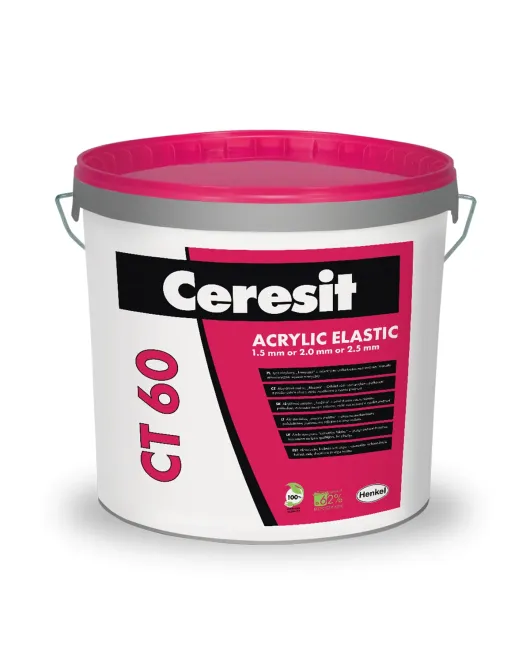 Ceresit CT60 Acrylic Elastic akrilinis tinkas, akmenukų faktūra, frakcija 1,5 mm, balta bazė, 25kg