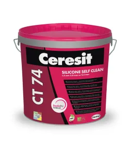 Ceresit CT74 Silicone Self Clean savaime išsivalantis silikoninis tinkas, akmenukų faktūra, frakcija 2,5 mm, balta bazė, 25kg