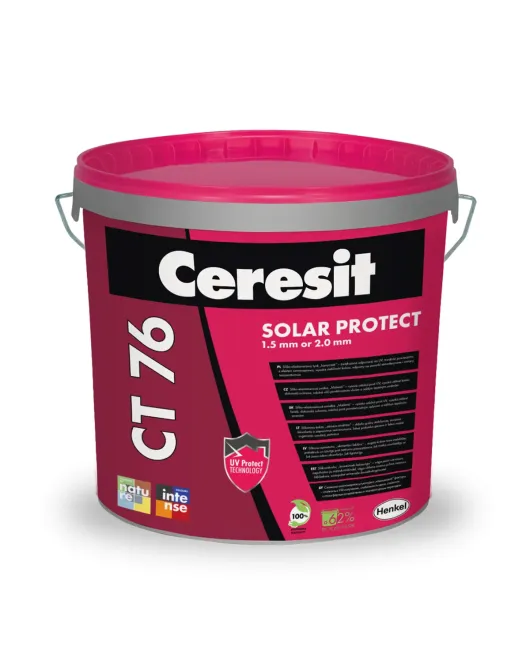 Ceresit CT76 silikoninis-elastomerinis dekoratyvinis tinkas, akmenukų faktūra, frakcija 1,5 mm, balta bazė, 25kg