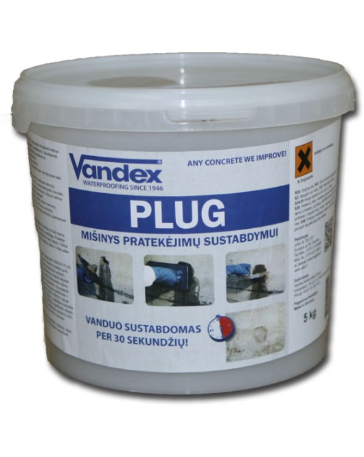 VANDEX PLUG - labai greitai stingstantis cementinis mišinys, 5kg VANDEX PLUG - labai greitai stingstantis cementinis mišinys, 5kg